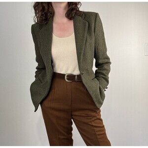 VTG Brass Ltd Women’s 10 Medium Green Wool? One Button Blazer Jacket Warm
